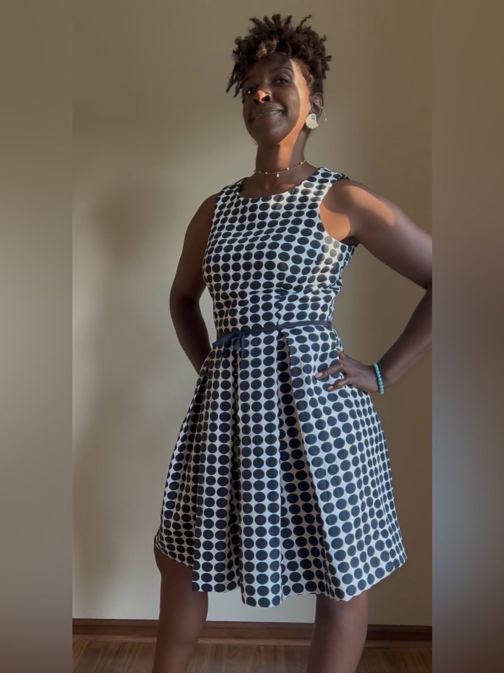 Taylor Blue and White Polka Dot Midi Dress